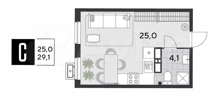 Квартира-студия, 29,1 м², 16/18 эт.