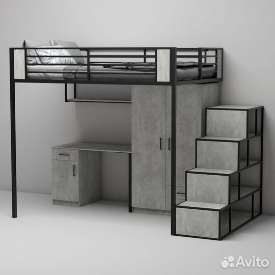 Кровать чердак со стеллажем