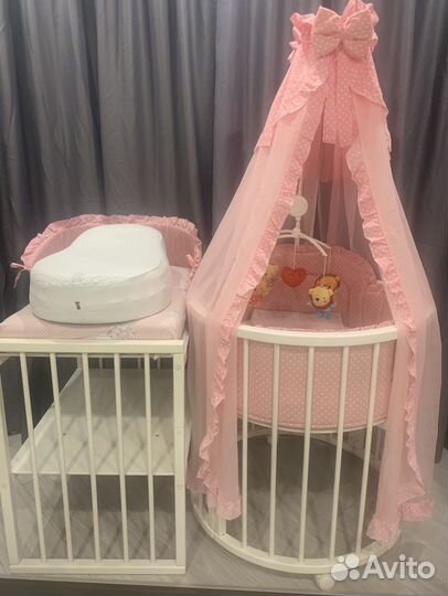 Кроватка трансформер круг/овал кокон качеля