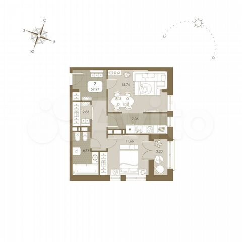 2-к. квартира, 58 м², 19/19 эт.