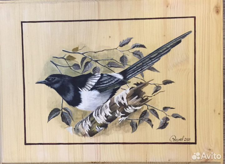 Картины на дереве. Птички. Четыре штуки