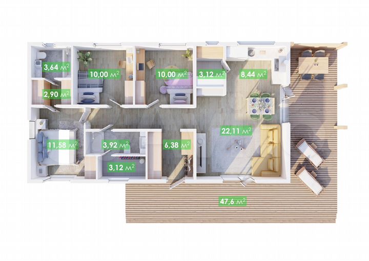 Коттедж 114 м² на участке 10 сот.