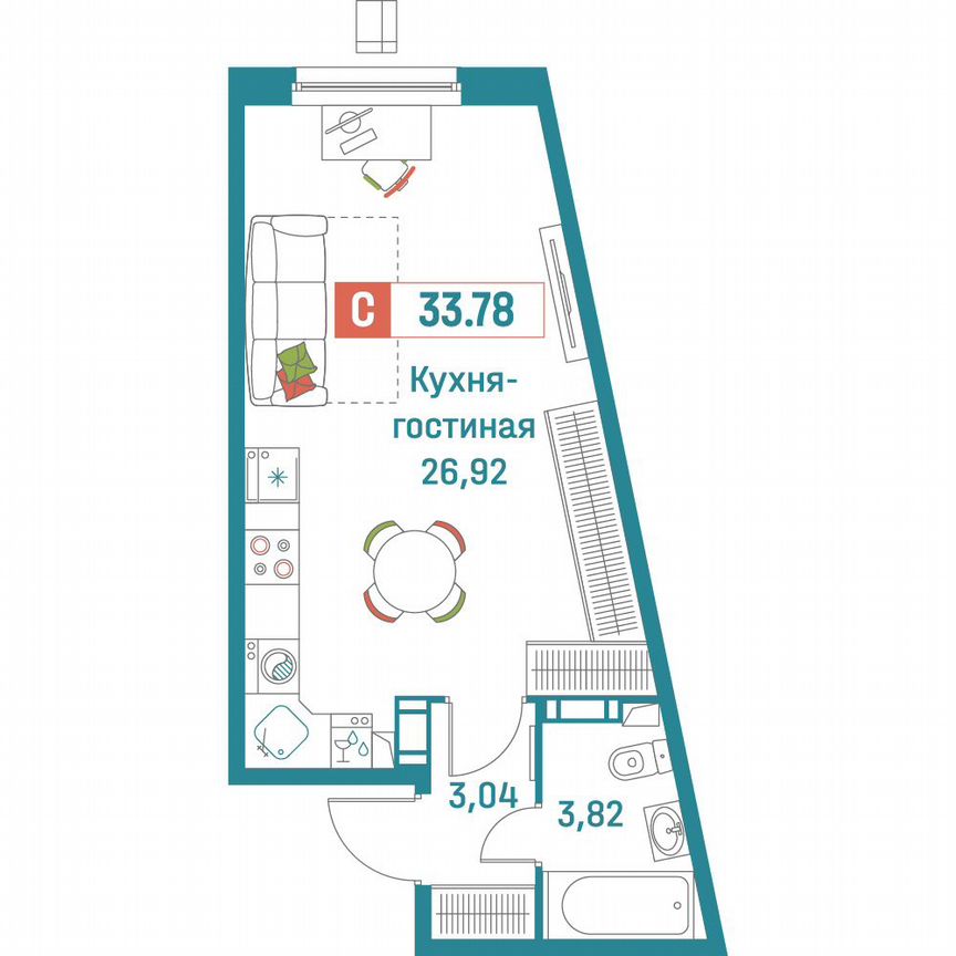 Квартира-студия, 33,8 м², 5/18 эт.