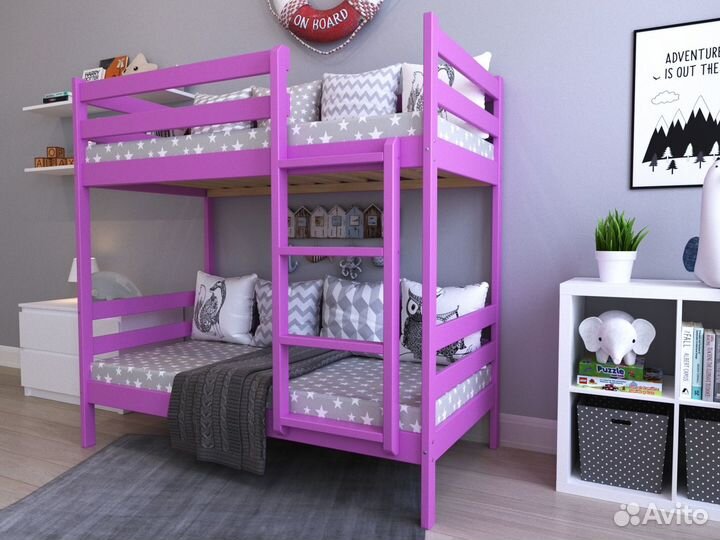 Детская кровать 2-х ярусная из массива березы