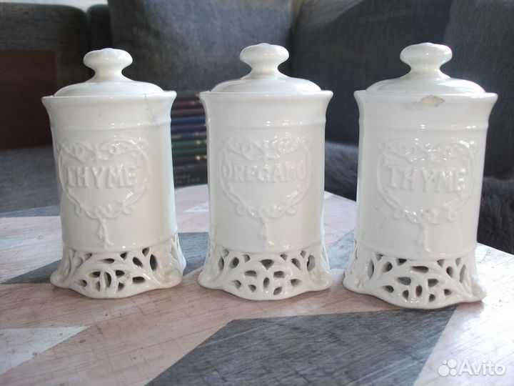Баночки для специй 3 шт Тарелочки 2 шт Винтаж