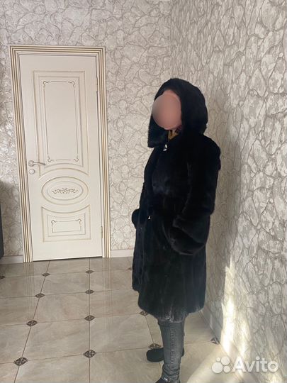Шуба норковая с капюшоном 46 48 черная