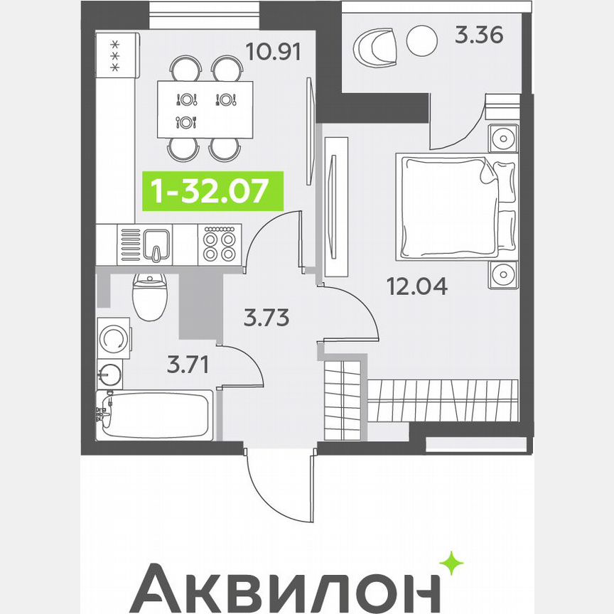 1-к. квартира, 32,1 м², 12/12 эт.