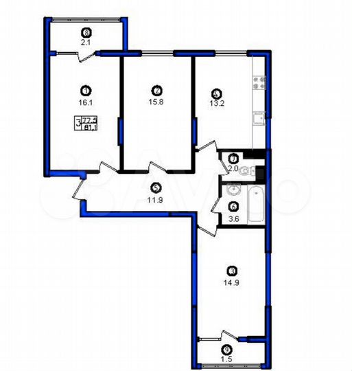 3-к. квартира, 81 м², 6/19 эт.