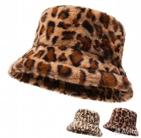 Шапка на весну, шляпа-панама меховая леопард
