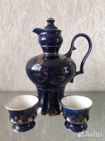 Графин синее стекло СССР фарфор