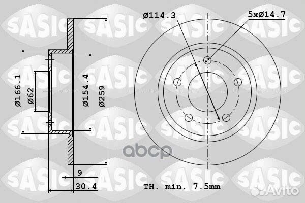 Диск тормозной toyota auris 6106121 Sasic