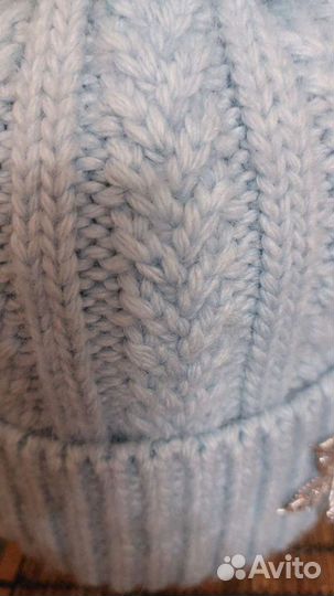 Шапка полушерстяная для девочки голубая