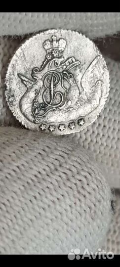 Монета 5 копеек 1757г. облачник