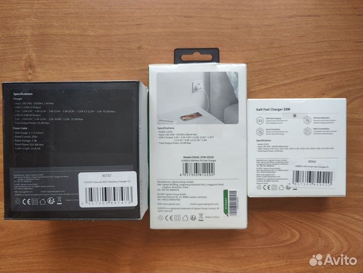 Зарядное устройство Ugreen 65W, 33W, 20W (Новые)