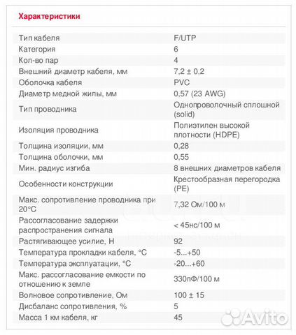 Кабель витая пара 6 cat 6cat, экранированный, медь