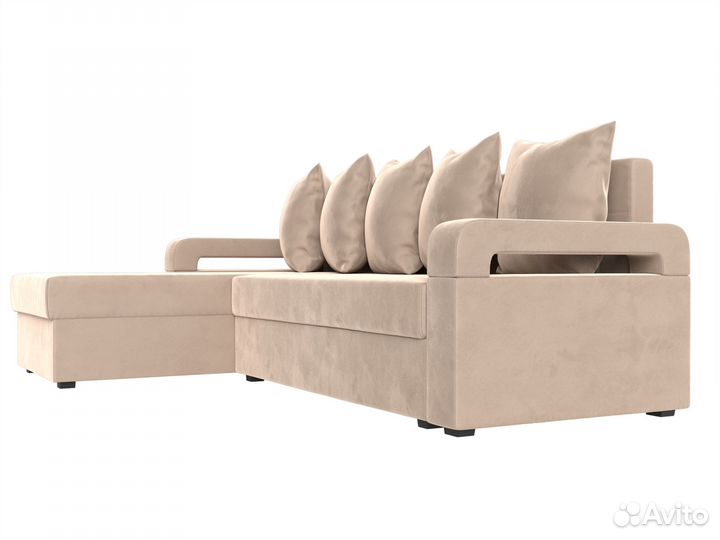 Диван угловой Гермес Лайт левый угол, велюр, бежевый