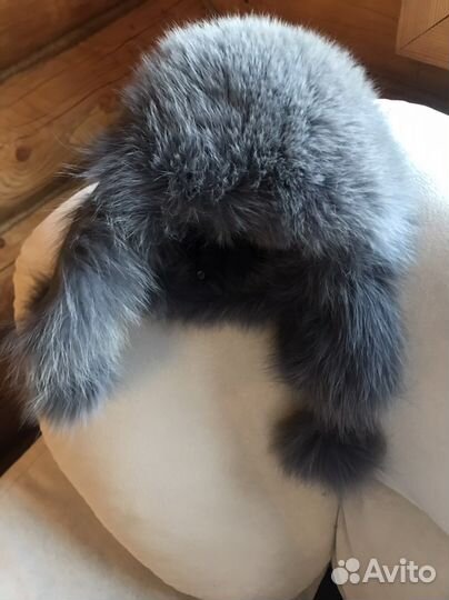 Шапка серая зимняя натуральные кожа мех