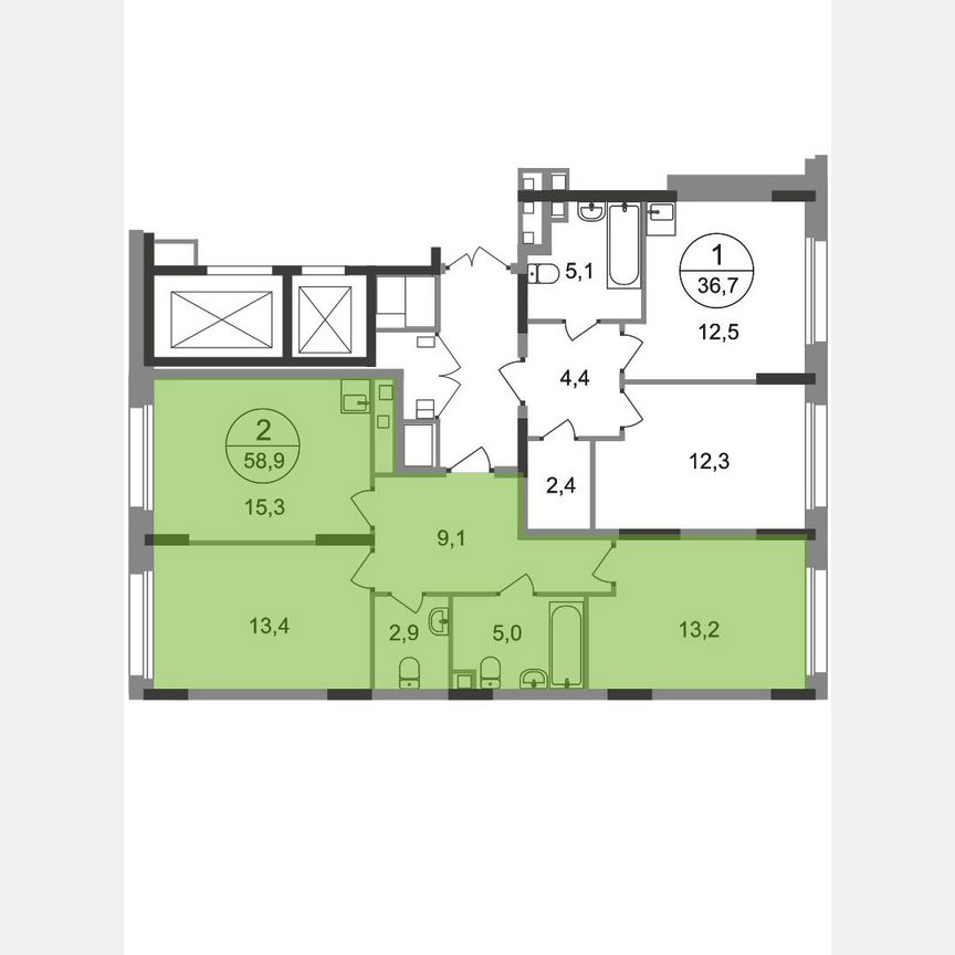 2-к. квартира, 58,9 м², 1/17 эт.