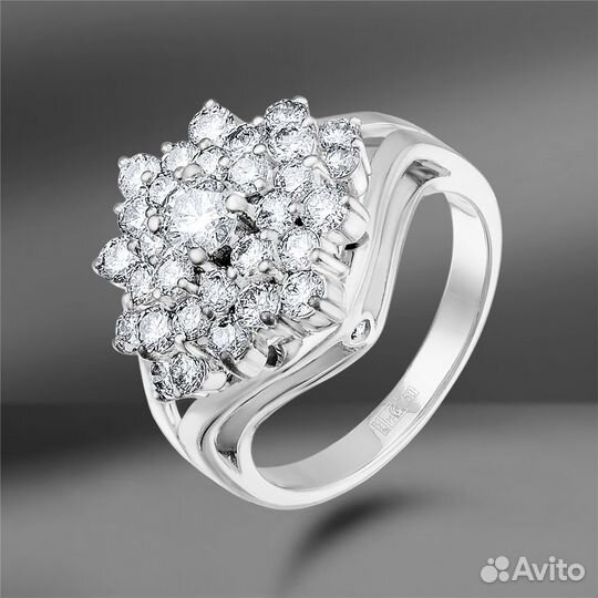 Золотое кольцо с бриллиантами 1.82 Ct