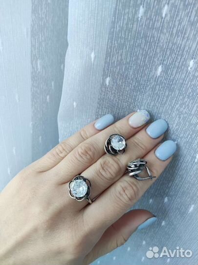 Серьги, кольцо горный хрусталь