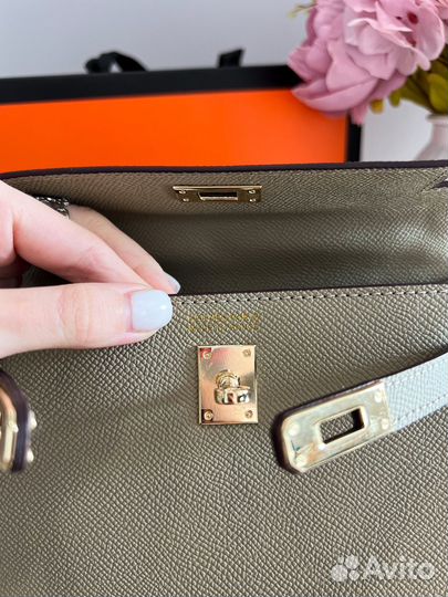 Сумка Hermes Kelly 22 см беж/хаки