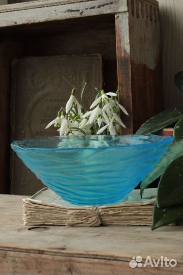 Салатник купоросное стекло винтаж Европа