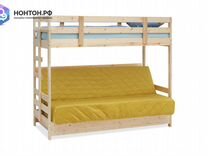 Двухъярусная кровать массив с диван-кроватью желты