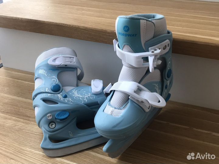 Коньки детские 27 размер, цвет синий и розовый