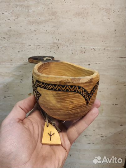 Кукса, кружка, ковш из дерева Ясень с резьбой