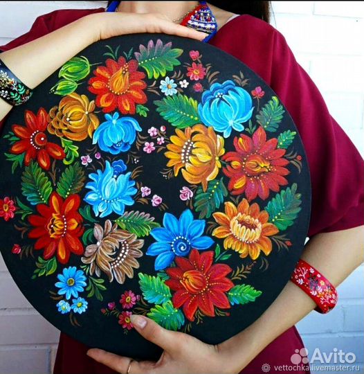 Картина в стиле Петриковской росписи Цветы сувенир