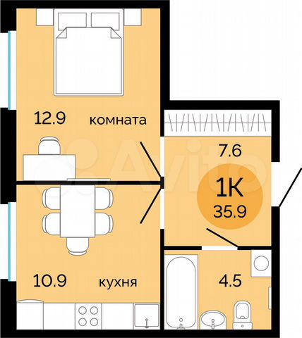 1-к. квартира, 35,9 м², 6/14 эт.