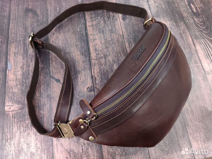 Сумка мужская на пояс бананка, воловья кожа