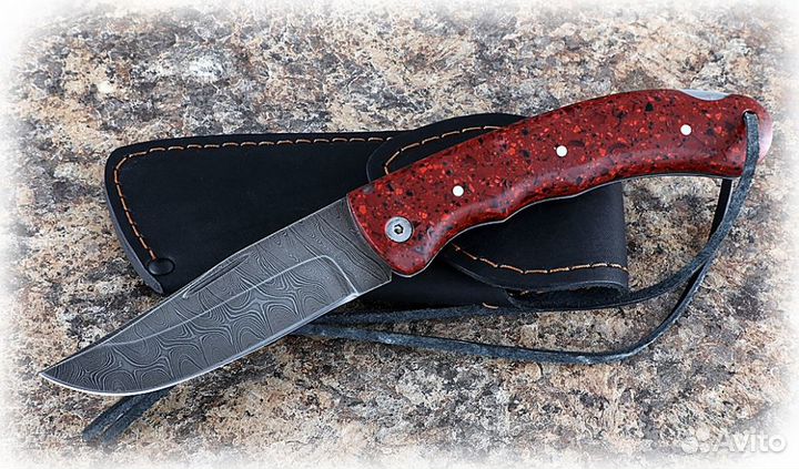 Складной нож Таежник, сталь дамаск, рукоять наклад