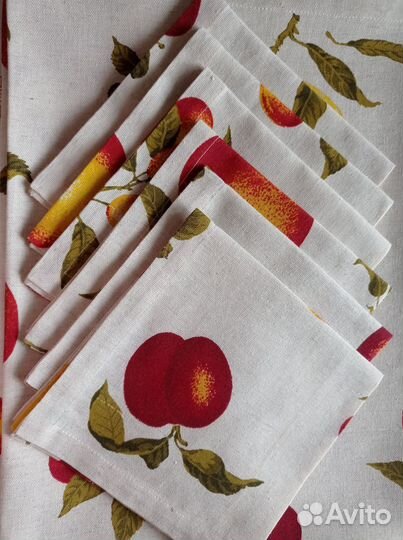 Новая летняя льняная скатерть с 6 салфетками