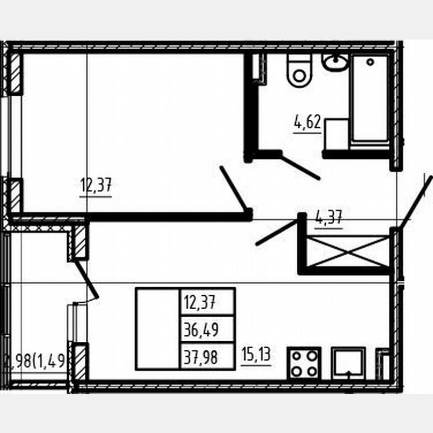 2-к. квартира, 36,5 м², 1/4 эт.