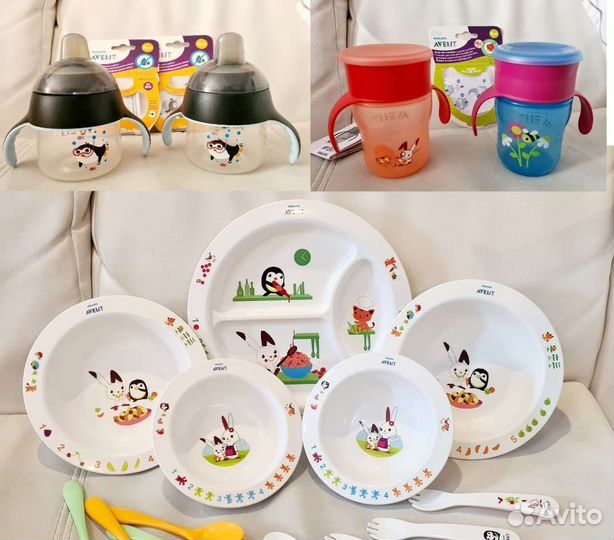 Поильники, чашки непроливайки, тарелки Avent