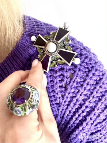 Шикарная брошь мальтийский крест серебро