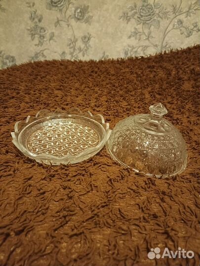 Масленица с крышкой,конфетница, хрусталь СССР