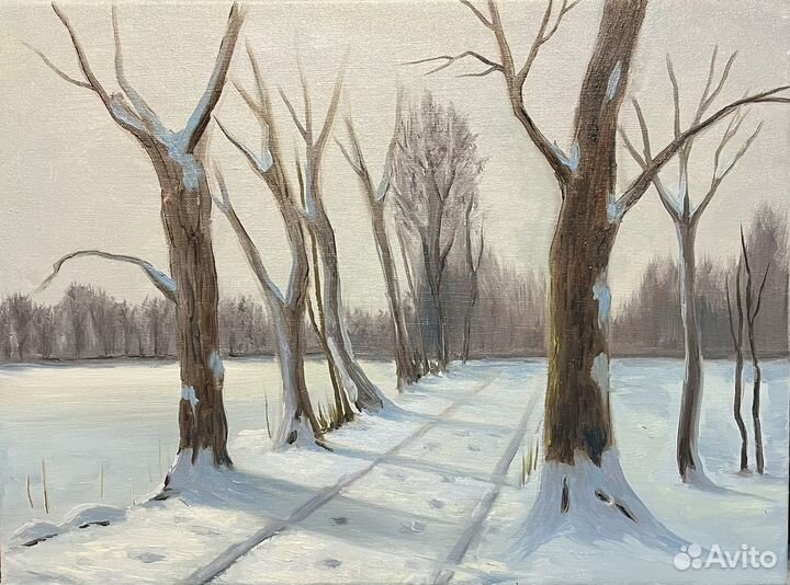 Картина маслом зимний пейзаж