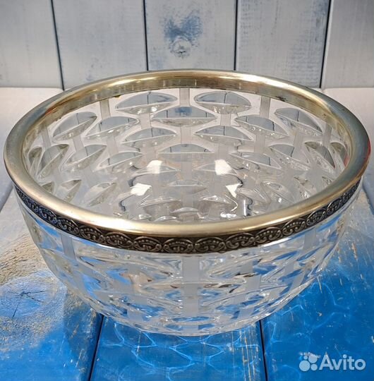 Ваза для фруктов из хрусталя, мельхиор