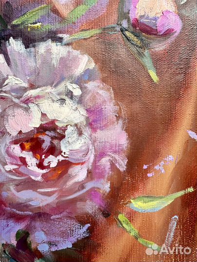 Картина маслом на холсте Розовые пионы