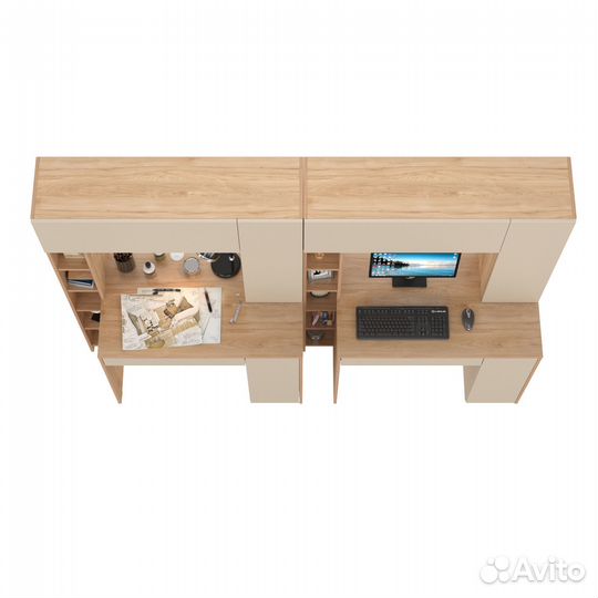 Два больших компьютерных стола Mobi Комфорт 12.71 цвет гикори рокфорд натуральный/сатин