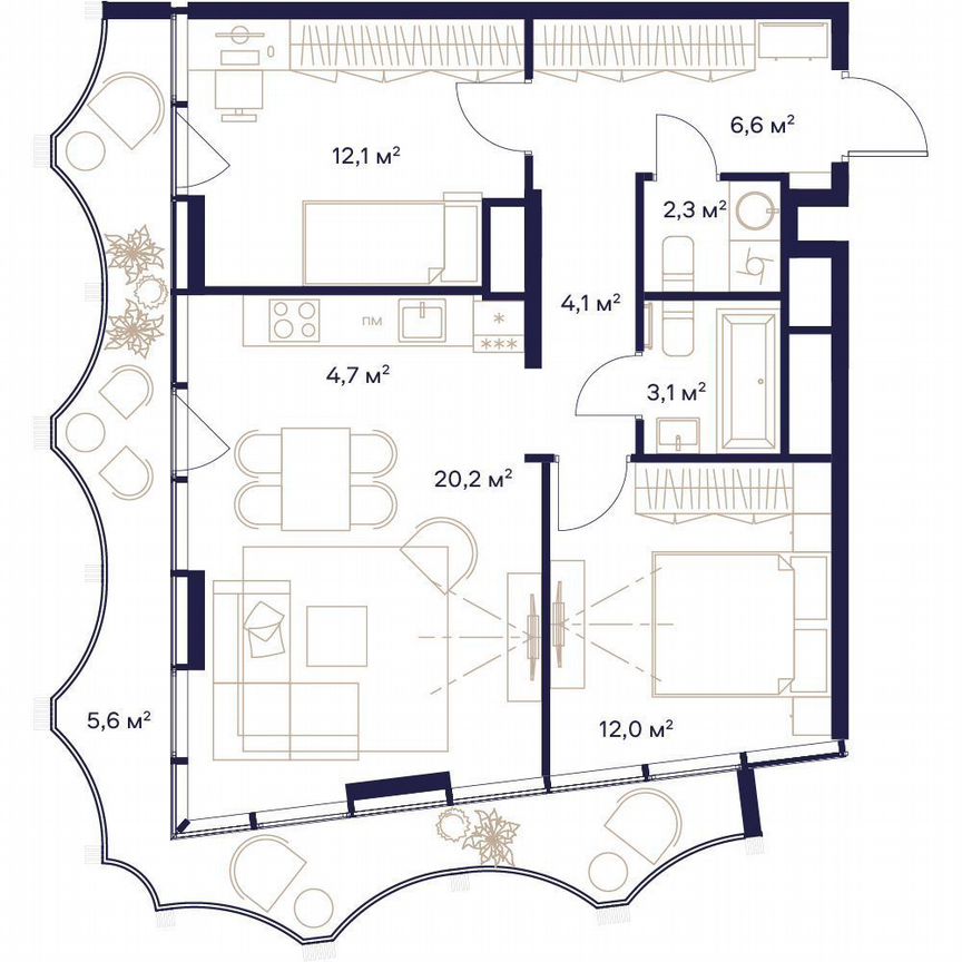 2-к. квартира, 70,7 м², 16/24 эт.