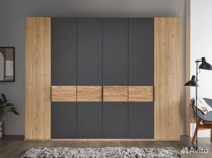 Шкаф распашной графит с деревянными вставками