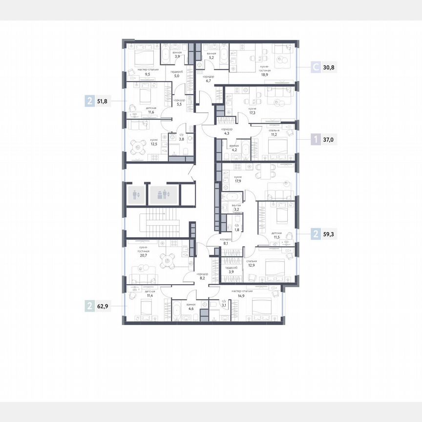 3-к. квартира, 62,9 м², 7/25 эт.