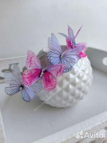 Ободок для волос с бабочками. Ручная работа