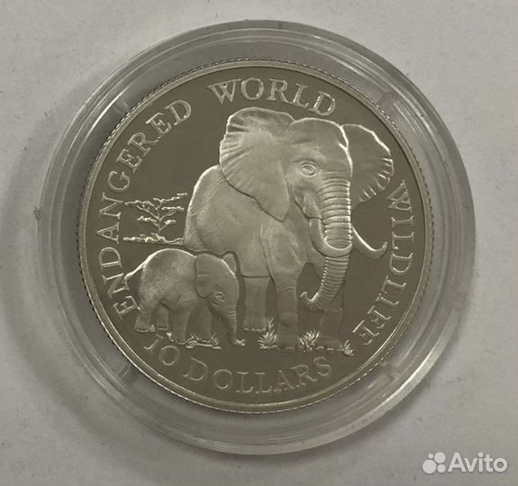Остров Кука 10 долларов 1990 Слоны серебро