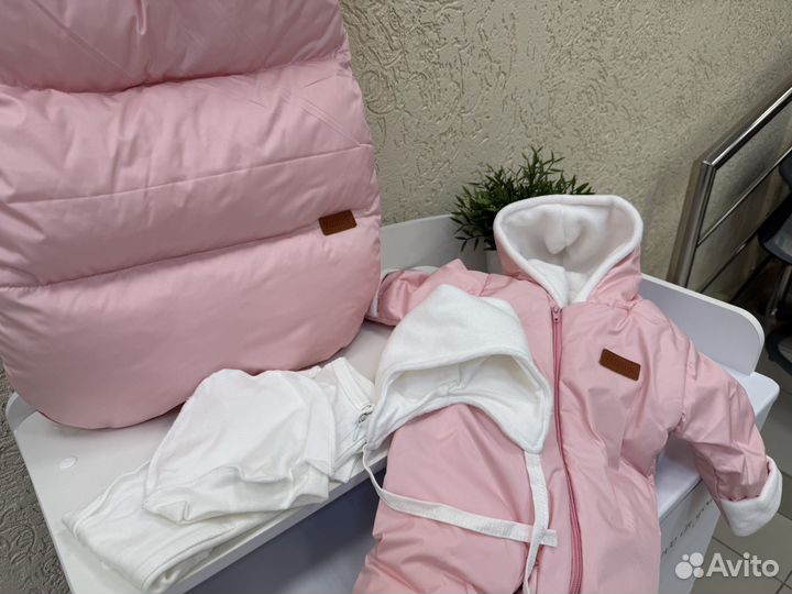 Конверт и комбинезон зимний розовый