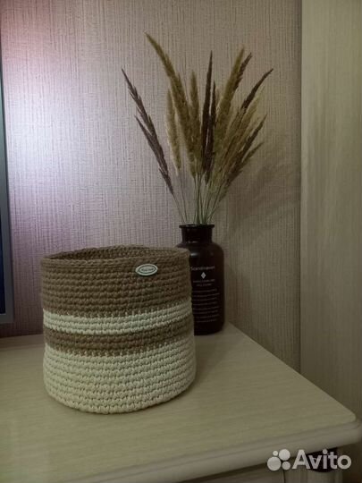 Корзина - кашпо из хлопка и джута