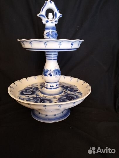 Фруктовница, диаметр 25 см, фарфор, гжель